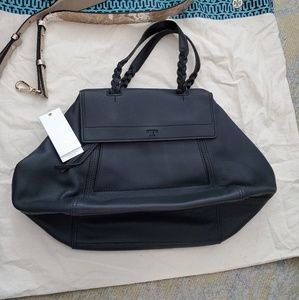 New Tory Burch Half Moon Satchel Black Leather